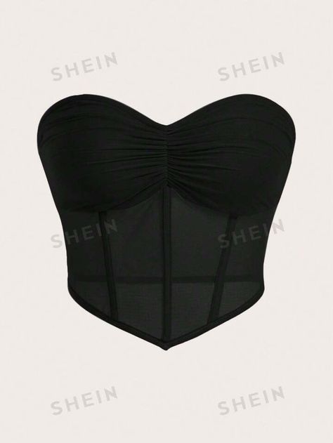 Black Corset Aesthetic, Corset Aesthetic, Corset Top Outfit, Black Tub, Black Corset Top, Mesh Corset, Shein Icon, Top Outfit, Black Corset