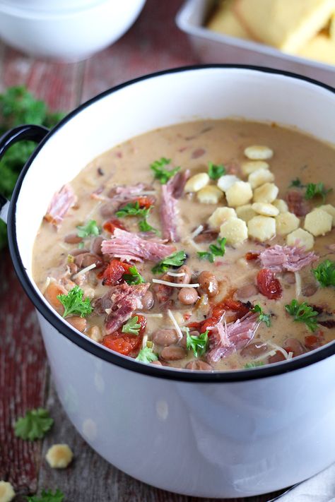 Smoked Pork Soup, Creamy Ham And Bean Soup, Ham Hock Soup, Boiling Eggs, Ham And Bean, Chili Lime Shrimp, Soup Creamy, Cold Weather Comfort Food, Pork Soup