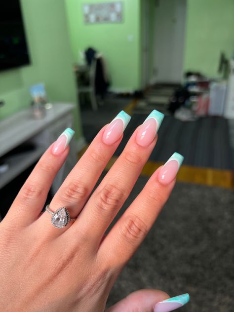 Summer coffin nails #coffinnails #summer #summernails #frenchnails Coffin Nails Inspo Summer, Vacation Nails Long Coffin, Ocean French Tip Nails, Summer Vacay Nails 2024, Coffin Vacation Nails, Blue Summer Nails Coffin, Simple Summer Nails Coffin, Summer Nails Coffin Shape, Beach Nails Coffin