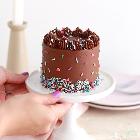 Small Batch Chocolate Cake Small Serving Chocolate Cake, Tiny Chocolate Cake, Chocolate Smash Cake Recipe, Tiny Birthday Cake Ideas, Small Personal Birthday Cakes, Small Batch Chocolate Cake Recipe, Chocolate Bento Cake Recipe, Special Chocolate Cake, Mini Chocolate Cake Design