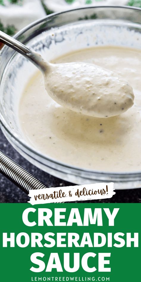 The ULTIMATE Horseradish Sauce! This sauce is deliciously creamy with just the right pop of flavor. Perfect for dipping or dressing any of your favorite dishes! Homemade Horseradish, Creamy Horseradish, Breaded Mushrooms, Creamy Horseradish Sauce, Vegetarian Gluten Free, Horseradish Sauce, Homemade Condiments, Marinade Sauce, Salad Sauce