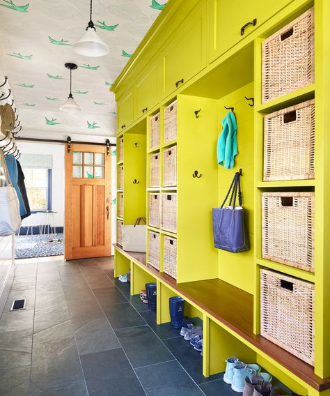 6 Helpful Storage Ideas for Your Mudroom - This Old House Mud Room Storage Ideas, Yellow Mudroom, Kristina Crestin, Contemporary Laundry Room, Built In Cubbies, Mudroom Cubbies, Room Storage Ideas, Shiplap Backsplash, Mudroom Lockers