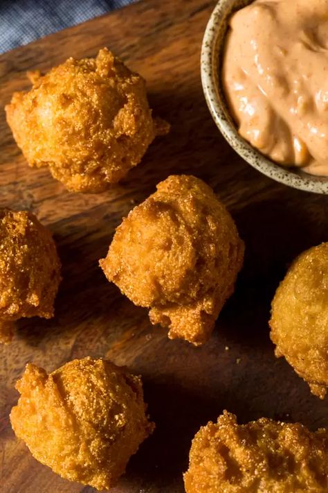 Seafood Hush Puppies, Southern Hush Puppies Recipe, Southern Hush Puppies, Kentucky Derby Food, Derby Party Food, Hush Puppies Recipe, How To Cook Burgers, Air Fry Recipes, Air Fryer Healthy