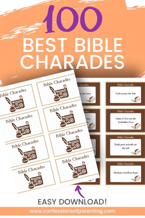 Bible Charades, Noah Building The Ark, Charades For Kids, Parable Of The Talents, Charades Cards, Family Scripture, Charades Game, Lds Scriptures, Family Bible