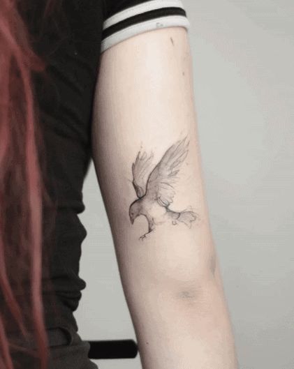 Raven Tattoo - 200+ Crow Tattoo Designs To Inspire You - Tattoo Stylist Raven Woman Tattoo, Girly Raven Tattoo, Crow Fine Line Tattoo, Raven Tattoo For Women, Delicate Crow Tattoo, Huginn And Muninn Tattoo Design, Crow Line Tattoo, Delicate Raven Tattoo, Small Raven Tattoo Men