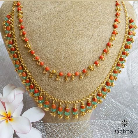 Pagadala Chains Simple, Coral Chain Designs, Pagadalu Chain Designs, Coral Chains Gold Indian, Pagadalu Jewellery, Coral Necklace Indian Gold, Pagadala Chains, Coral Jewelry Set, Black Beads Mangalsutra Design