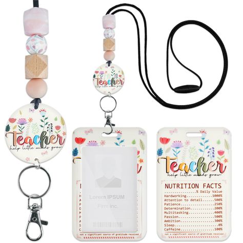 PRICES MAY VARY. Fashionable Badge Accessories: Elevate your style with the teacher's evaluation form ID badge holder. Its elegant design is complemented by four skin-friendly silicone beads, 3 natural wood beads, and a graceful acrylic plate, adding a fashionable touch to your attire Sturdy Badge Holder: The ID badge holder with lanyard is crafted from lightweight yet robust ABS material. It's not only secure but also versatile, capable of accommodating various items like name tags, ID cards, a Floral Inspirational Quotes, Back To School Teacher Gifts, Teacher Badge Holder, Teacher Lanyards, Badge Accessories, Evaluation Form, Teacher Badge, Bus Card, Teacher Lanyard