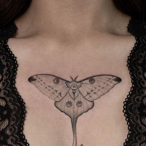 Luna Moth Tattoo, Connection With Nature, Moth Tattoo, Delicate Tattoo, The Divine Feminine, Sternum Tattoo, Inner Guidance, Luna Moth, Dark Tattoo