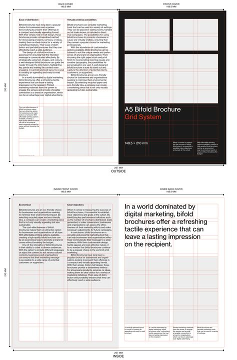 Bifold Brochure Grid System / Template for InDesign – with fold guides and visible grid Broadsheet Design Layout, Program Guide Design, A5 Layout Design, Book Grid Layout, Magazine Grid Layout, Swiss Grid Design, Modular Grid Layout, A5 Brochure Design, Design Grid Layout