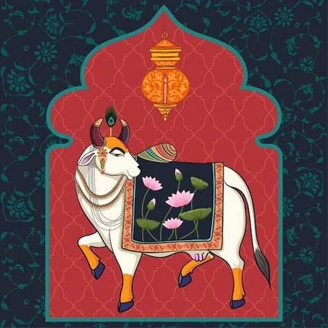 Pichwai Cow Sketch, Modern Pichwai Paintings, Pichwai Background, Mandir Backdrop, Pichwai Prints, Indian Arch, Pichwai Cow, Cow Sketch, Traditional Background