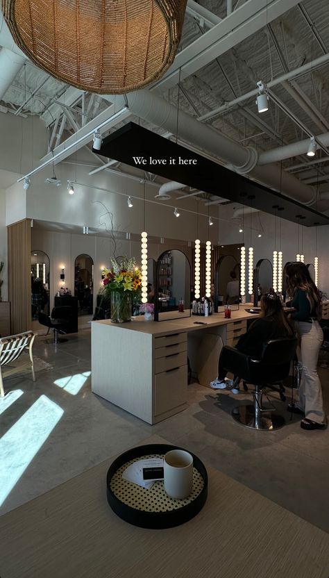 Hair Salon Home Ideas, Moody Hair Salon, Industrial Salon Decor, Hair Salon Interior Design Ideas, Salon Station Ideas, Hair Salon Suite, Future Workplace, Salon Remodel, Salon Board