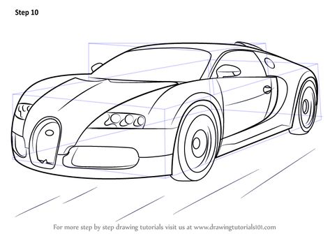 Learn How to Draw Bugatti Veyron (Sports Cars) Step by Step : Drawing Tutorials Bugati Car Drawing, Super Car Sketch, Bugatti Chiron Sketch, Sports Car Drawing Easy, Bugatti Drawing Easy, Bugatti Chiron Drawing, Super Car Drawing, Sport Car Drawing, Car Drawing Reference