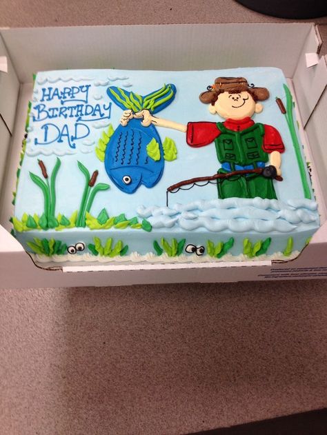 Cake For Kids Birthday, Fishing Theme Cake, Fishing Birthday Party Boys, Cake For Dad, Fish Cake Birthday, Cake For Kids, Fishing Cake, Dad Birthday Cakes, Fishing Birthday Party