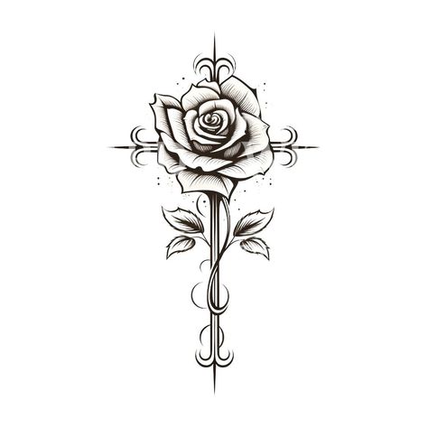 Experience a divine touch with our black & grey cross tattoo design. Beautifully symbolizing faith, this piece features intricate roses encircling the cross making it an object of classic beauty. Breathe life into your religious expression with this symbol of spirituality and devotion. Perfect to be inked forever lasting admiration.Tattoo Stencil After purchasing this unique tattoo design, you'll receive a high-quality stencil that you can bring to your tattoo artist whenever you're ready to get Izzy Tattoo Name, Rose Tattoo Wrist Women, Cross And Rose Tattoo Design, Bird Leg Tattoos For Women, Double Rose Tattoo Design, Chest Tattoos Black Women, Thankful Tattoo Ideas, Rose That Grew From Concrete Tattoo, Rose Tattoo With Cross