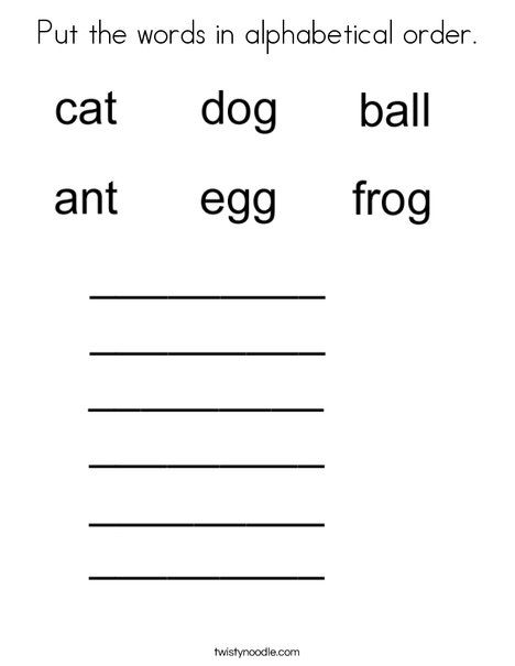 Put the words in alphabetical order -Worksheet from TwistyNoodle.com Alphabetical Order Worksheets, Abc Order Worksheet, Sequencing Worksheets, First Grade Lessons, Abc Worksheets, Read Letters, 1st Grade Writing, English Grammar Worksheets, Abc Order