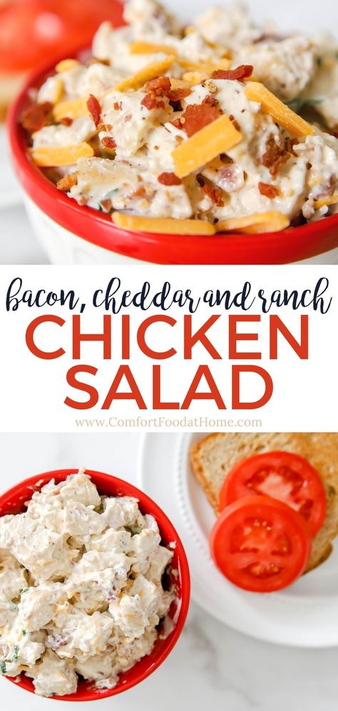 Need to feed a big family? Check out this recipe for bacon cheddar ranch chicken salad! Using 5 easy ingredients and leftover chopped chicken, this protein-packed salad is simple to make and can be whipped up in just minutes. Plus, it's full of delicious flavor! Bacon Ranch Chicken Salad, Chicken Bacon Ranch Salad, Bacon Ranch Salad, Ranch Chicken Salad Recipe, Cheddar Ranch Chicken, Ranch Chicken Salad, Packed Salad, Different Salads, Ranch Salad