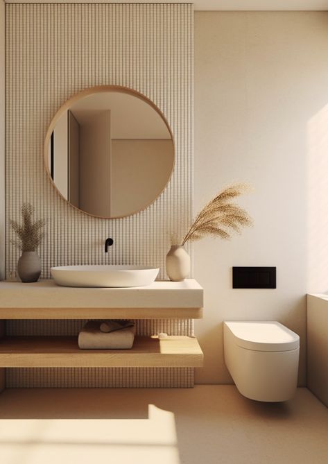 Muji Restroom, Bathroom Interior Neutral, Wc Tiles Ideas, Neutral Colour Bathroom, Cream Small Bathroom Ideas, Small Bathroom Ideas Cream, Small Bathroom Ideas With Window, Modern Bathroom Flooring Ideas, Tile Trends 2024 Bathroom