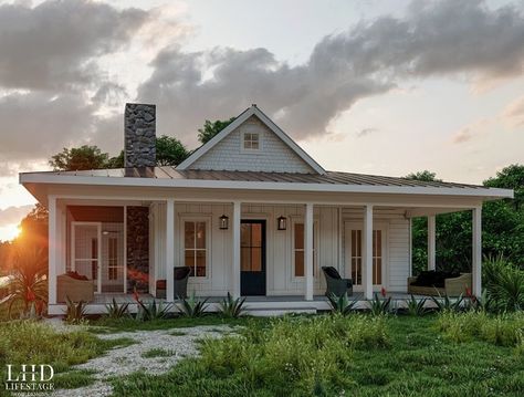 Single Story Homes With Porch, Single Story Cottage Exterior, Farmhouse One Story, One Story Farmhouse, Story Planning, Exterior Inspiration, Single Story Homes, Cottage Exterior, House Layout Plans