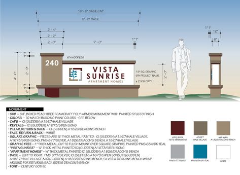 Working Drawing Entry Monument Sign | Behance Sunrise Apartment, Monument Signage, Hospital Signage, Stucco Finishes, Monument Signs, Building Signs, Working Drawing, Signage Design, Ocean Breeze