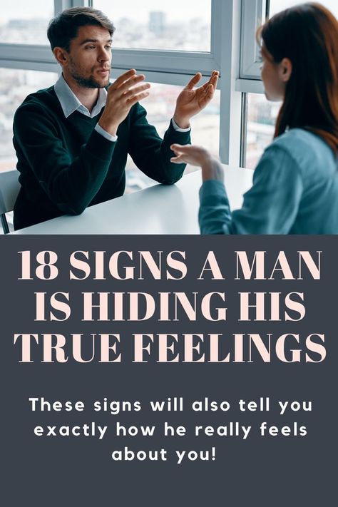 These signs will tell you if he is hiding his feelings from you. Behavior doesn’t lie, and there are plenty of signs to look for to figure out if a man is hiding his feelings. Signs Of Attraction, What Do Men Want, Body Language Signs, Facts About Guys, Hiding Feelings, Why Do Men, A Guy Like You, What Men Want, Relationship Psychology