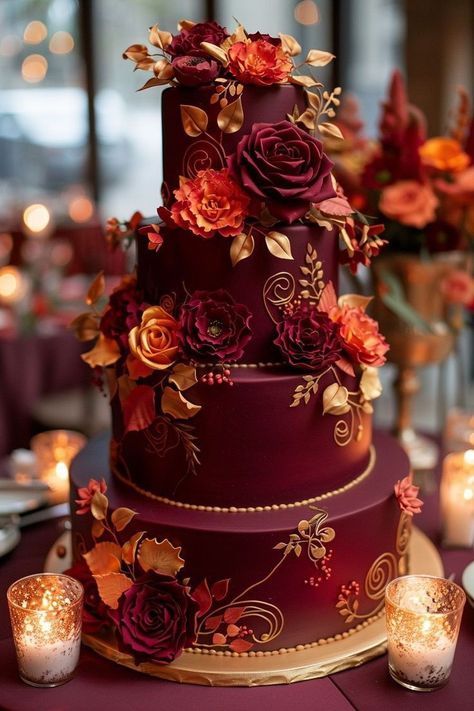 Weddings Cakes Elegant, Wedding Cake Ideas Elegant Beautiful, Autumn Wedding Cake Ideas, Fall Cake Designs, Elegant Fall Wedding Ideas, Large Wedding Cake, Fall Wedding Cake Ideas, Autumn Wedding Cakes, Halloween Wedding Cake