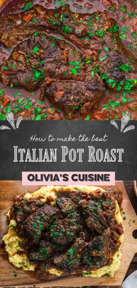 Tomato Parmesan Pot Roast In Slow Cooker, Beef Chuck Crock Pot Recipes, Chunk Pot Roast Recipe, Tuscan Style Beef Roast, Italian Roast Recipes, Por Roast Recipe, Pot Roast Tomato Sauce, Chuck Roast Crock Pot Recipes Italian, Chuck Roast Braised