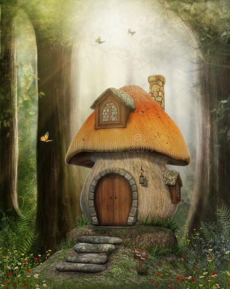 Mushroom House Drawing, Fairy House Drawing, Mushroom Home, Home Illustration, Forest Drawing, Clay Fairy House, Clay Fairies, Forest Illustration, Mushroom House