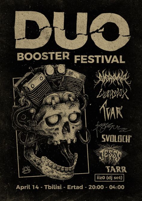 Festival concert poster with skull and engine. Punk rock. Metal. Korn Concert Poster, Punk Music Poster, Punk Gig Poster, Heavy Metal Poster Design, Metal Festival Poster, Punk Festival Poster, Rock Concert Poster Design, Concert Flyer Design Inspiration, Concert Poster Design Graphics