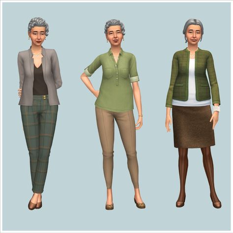 The Sims 4 Lookbook // Grandma’ Sims 4 Base Game Outfits Ideas, Sims4 Lookbook, Pretty Sims, Sims Outfits, Sims Challenge, Grandma Clothes, Sims 4 Challenges, Sims 4 Family, Cc Furniture