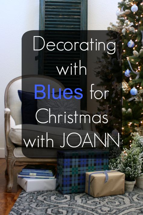 Black White And Blue Christmas Decor, Blue Light Christmas Tree, Rustic Blue Christmas Decor, Blue Christmas Decorations Ideas, Blue Christmas Decor Living Room, Blue And White Christmas Tree Ideas, Navy Blue Christmas Tree Decorations, Blue Xmas Decorating Ideas, Slim Xmas Tree Decorating Ideas