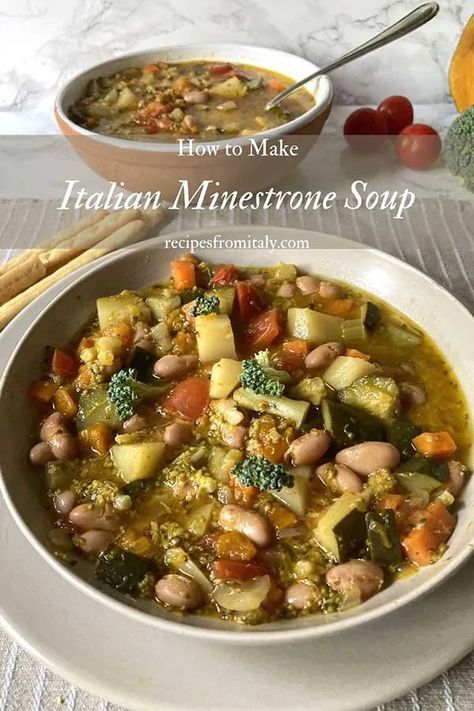 Italian Minestrone Soup Recipe - Recipes from Italy Stanley Tucci Minestrone Soup, Sardinian Minestrone Soup, Ministroni Soup Recipe, Italian Minestrone Soup Recipe, Italian Minestrone Soup, Recipes From Italy, Soup Bar, Pork Hock, Minestrone Soup Recipe