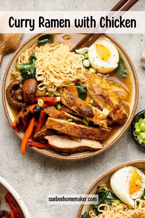 Chicken Curry Ramen combines grilled chicken thighs with a tasty broth, veggies, and ramen noodles. Add plenty of curry powder, fresh garlic, and fresh ginger for an extra flavor-packed meal! Chicken Ramen Noodle Recipes, Curry Ramen, Grilled Chicken Thighs, Ramen Noodle Recipes, Ramen Soup, Hearty Casseroles, Ginger Chicken, Cheesy Pasta, Pasta Casserole