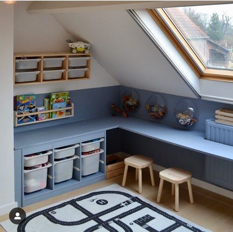 Under Dormer Storage, Different Ways To Paint A Room, Accessories Aesthetic, Kids Bedroom Inspiration, Attic Remodel, Loft Room, Kids Room Inspiration, Attic Rooms, Toddler Bedrooms