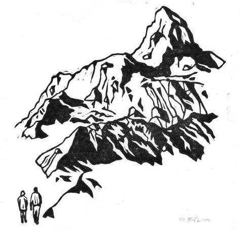 Mountain Printmaking, Mountain Linocut, Mountain Linocut Prints, Camp Merch, Lino Mountain, Linocut Mountains, Lino Print Mountains, Linocut Prints Mountains, Waterfall Linocut