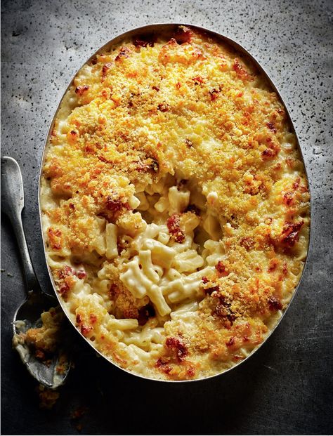 The ultimate Mac and Cheese recipe with an American twist from Rick Stein’s The Road To Mexico cookbook. Made with masses of cheddar cheese, an abundance of smoked bacon, finished with a crunchy layer of breadcrumbs and parmesan. The welcomed addition of bacon elevates this simple, homely dish to another level - definitely a comforting recipe to make for family and friends. Rick Stein Recipes, Mac And Cheese With Bacon, Ultimate Mac And Cheese, Macaroni And Cheese Casserole, Rick Stein, Mac And Cheese Recipe, Cheese Casserole, Mac N Cheese Recipe, Macaroni Cheese