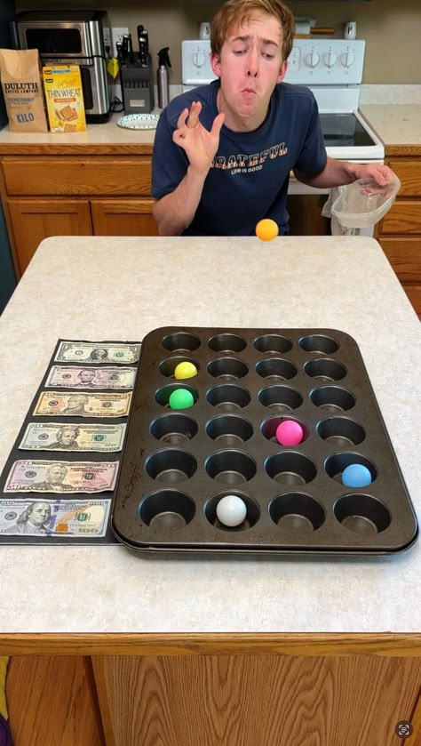 Prize Games For Parties, Cupcake Pan Game, Cupcake Challenge Ideas, Color Theme Gifts, Cash Spatula Game, Table Top Party Games, Funny Prizes For Games, Muffin Tin Game, Cupcake Pan Holiday Game