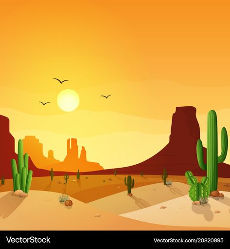 Desert Drawing, Desert Landscape Art, Cactus Vector, Sunset Background, Desert Landscape, Landscape Illustration, Desert Landscaping, The Sunset, High Res