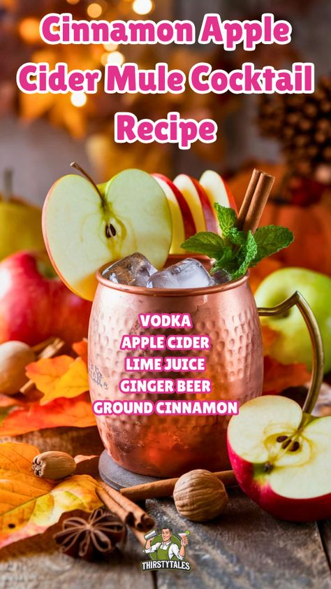 Discover the delightful Cinnamon Apple Cider Mule cocktail recipe, the perfect blend of festive flavors for your holiday gatherings! This refreshing Apple Cider Mule combines the warmth of cinnamon with crisp apple cider, making it an ideal choice for Christmas and fall celebrations. Enjoy this easy-to-make vodka cocktail as a standout among your fall cocktail recipes. Elevate your holiday drinks with this delicious alcoholic mule recipe that will impress your guests. Apple Cider Drinks Alcohol, Cider Alcohol Drinks, Apple Cider Mule, Cider Moscow Mule, Cider Mule, Moscow Mule Drink Recipes, Apple Cider Moscow Mule, Drinks Alcohol Recipes Easy, Vodka Mixed Drinks