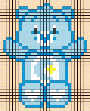 Care Bear Alpha Pattern, Care Bear Pixel Art Grid, Care Bears Cross Stitch, Carebear Perler Bead Patterns, Stitch Teddy, Modele Pixel Art, Easy Perler Beads Ideas, Easy Pixel Art, Pixel Art Templates