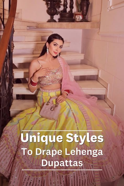 Reception Dupatta Draping, How To Carry Dupatta On Lehenga, Organza Dupatta Draping Styles, Lengha Dupatta Draping Style, Heavy Dupatta Draping Styles, Lehenga Wearing Styles, Lehenga Dupatta Draping Style Net, Dupatta With Belt, Lehenga Draping Styles