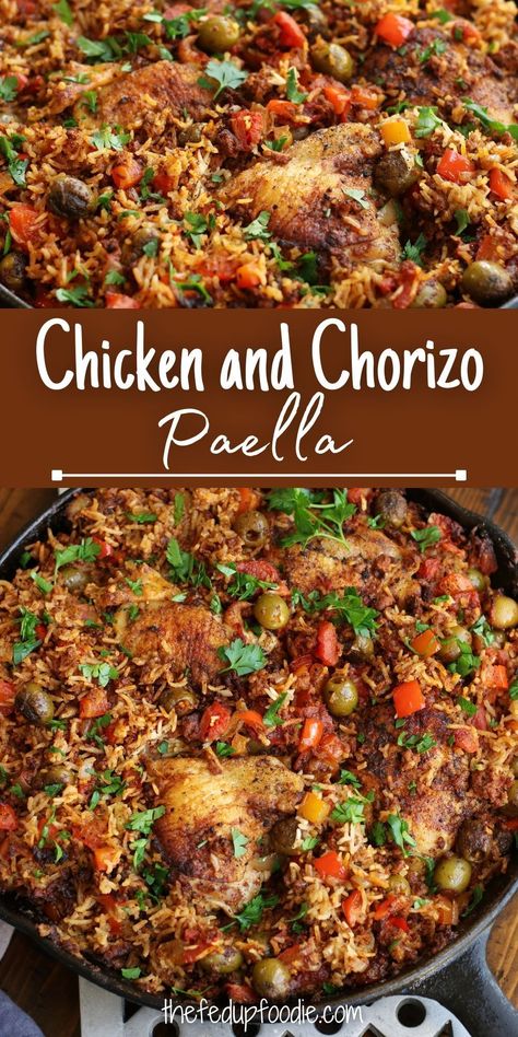 Chicken and Chorizo Paella is an easy and flavorful one-pot dinner the whole family will love. #ChickenChorizoRecipe #ChickenAndChorizoPaella #ChickenRecipesDinnerEasy #ChickenChorizo #ChorizoRecipes #ChorizoRecipesDinner #Chorizo Recipes With Pork Chorizo, What To Do With Chorizo, Chorizo Links Recipes, Chorizo Chicken Recipes, Chorizo Links Recipes Dinner, Recipes With Ground Chorizo, Chorizo Recipes Dinner Casserole, Healthy Chorizo Recipes, Pork Chorizo Recipes