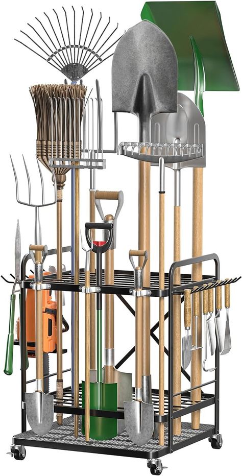 Amazon.com: Lineware Garden Tool Organizer For Garage Garden Tool Storage with Wheels Garden Tool Rack Stand Garden Tool Holder Yard Tool Storage for Outdoor Shed Garage Garden Black : Tools & Home Improvement Garden Tools Organization, Yard Tool Storage, Outdoor Tool Storage, Storage With Wheels, Garden Tool Holder, Garden Tool Organizer, Garden Tool Rack, Outdoor Shed, Shed Garage