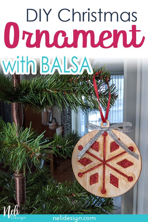 Make a DIY Balsa Cricut Projects with this fun Christmas Ornament. Make balsa Christmas ornaments with your Cricut using this full tutorial. You'll be able to make it from start to finish using the basics shapes of Cricut Design Space. You'll make a beautiful balsa wood Christmas decorations for your home. #balsa #christmasornaments #CricutTutorial #CricutDesignSpace Wood Ornaments Diy, Ornaments Diy Christmas, Wood Christmas Decorations, Ornaments Ideas, Diy Christmas Ornament, Projets Cricut, Christmas Challenge, Balsa Wood, Creative Craft