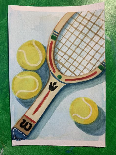 Tennis Painting Ideas, Sport Painting Ideas, Tennis Watercolor Painting, Pickleball Drawing, Tennis Watercolor, Tennis Painting, Tennis Drawing, Tennis Posters, Sports Painting