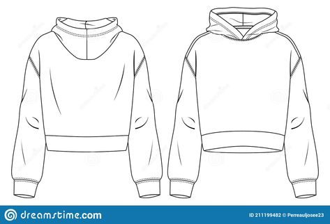 Flat Sketch Template, Hoodie Illustration, Hoodie Template, Fashion Flat Sketch, Sketch Template, Clothing Templates, Hooded Crop Top, Fashion Design Template, Hoodie Drawing