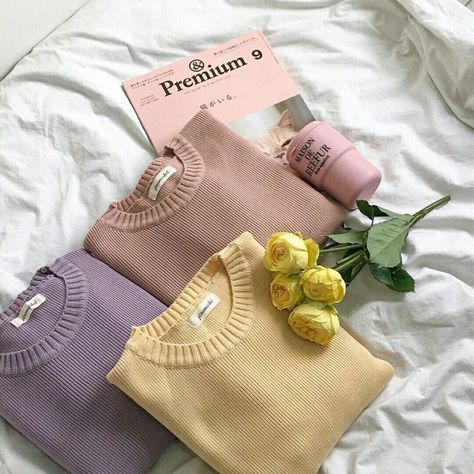 Flat Lay Photography Fashion, Flat Lay Photography, Korean Aesthetic, Clothing Photography, Pastel Aesthetic, Aesthetic Clothes, Burlap Bag, We Heart It, Fashion Photography