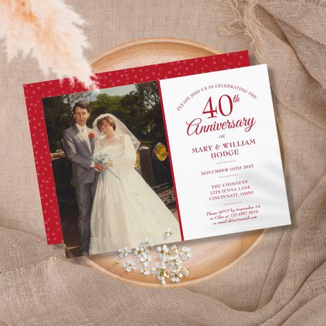 40th Anniversary Ruby Heart Confetti Wedding Photo Invitation Confetti Wedding Photo, 40th Wedding Anniversary Party Ideas, Red Typography, 40th Anniversary Party, Confetti Invitation, Heart Wedding Invitations, Ruby Anniversary, Ruby Wedding Anniversary, Confetti Wedding