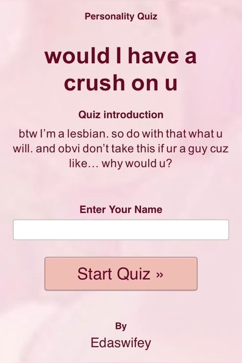 https://uquiz.com/WBNXfS #quiz #lesbian #crush #lgbtq #personality #personalityquiz #pink What Does Sapphic Mean, Gf Application Wlw, Ways To Tell Your Crush You Like Them, Cute Tropes, Do I Have A Crush Quiz, How To Come Out As Bi, Does Your Crush Like You Quiz, How To Make Ur Crush Like U Back, Crush On Best Friend