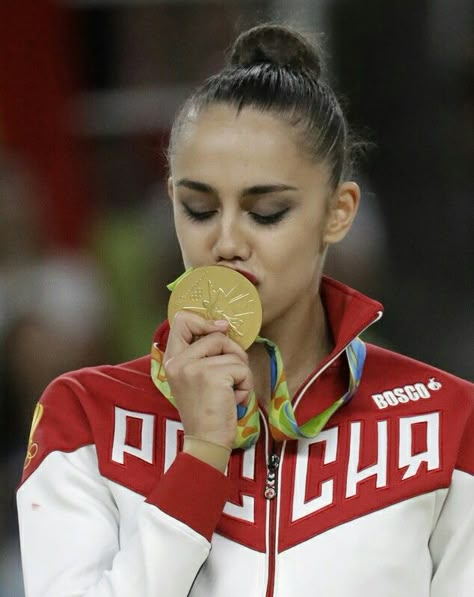 Rita won gold! Rhythmic Gymnastics Aesthetic, Medals Design, Margarita Mamun, Gymnastics Aesthetic, Gymnastics Medals, Rhythmic Gymnastics Training, Person Photography, Sports Medals, Award Display