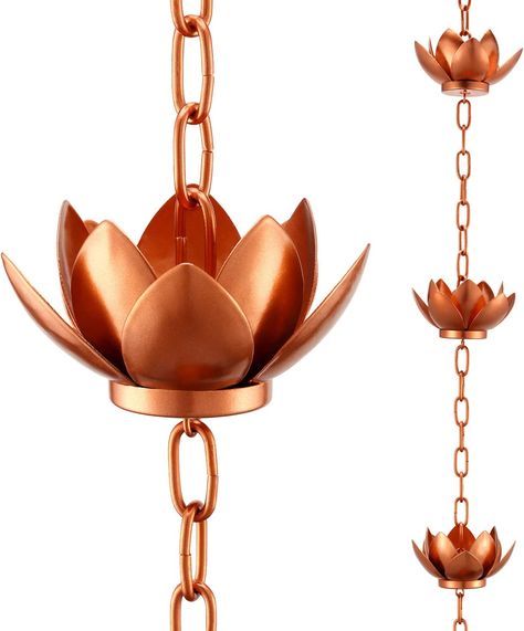 Lotus Rain Chain Cups to Replace Gutter Downspout, Divert Water and Home Display, 12 Cups, Adjustable, Rose Gold Rain Chain Installation, Copper Rain Chains, Rain Chains, Rain Gauge, Water Sprinkler, Galvanized Iron, Rain Chain, Flower Cup, Soothing Sounds